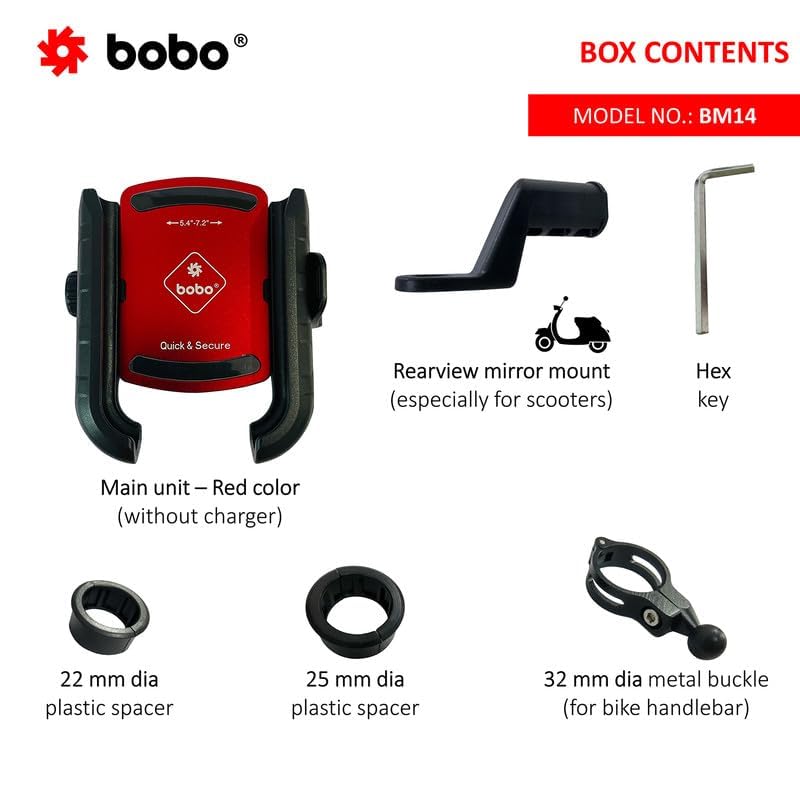 BOBO BM14 Quick Release Enhanced BM4 Waterproof Bike/Motorcycle/Scooter Mobile Phone Holder Mount, Ideal for Maps and GPS Navigation (Red) - Image 5