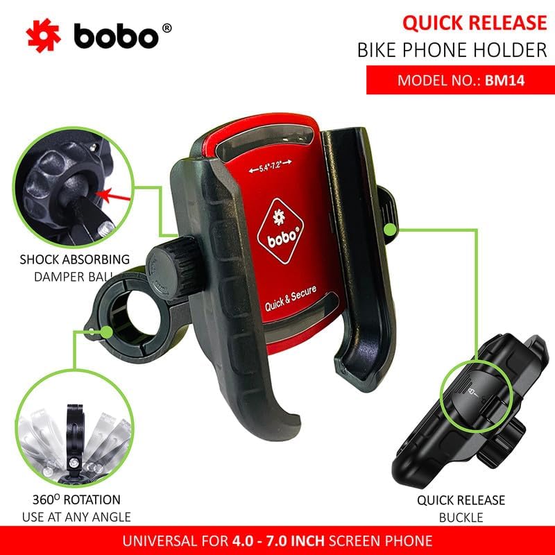 BOBO BM14 Quick Release Enhanced BM4 Waterproof Bike/Motorcycle/Scooter Mobile Phone Holder Mount, Ideal for Maps and GPS Navigation (Red) - Image 3