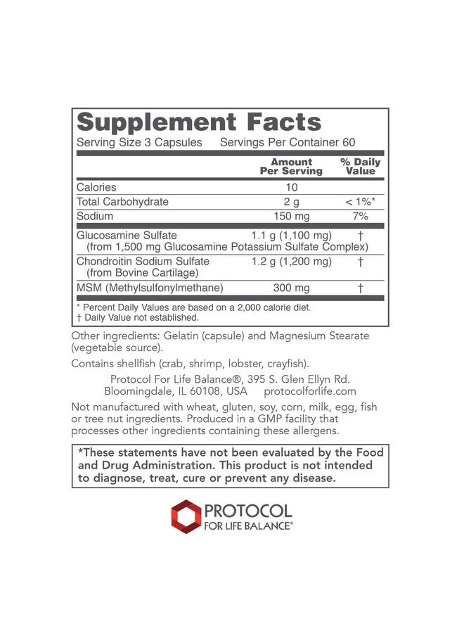 Protocol For Life Balance - Glucosamine And Chondroitin With Msm 180 Capsules - Image 1