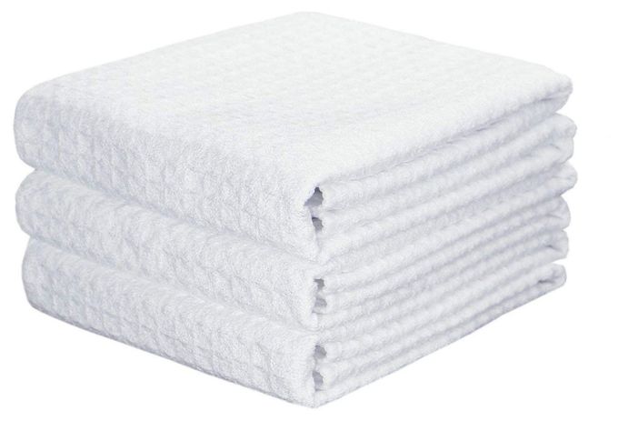 VeraSong Waffle Weave Kitchen Towels Thick Microfiber Dish Drying Towels Absorbent Tea Towels Hand Towel Lint Free 16Inch x 24Inch 3 Pack White - Image 1