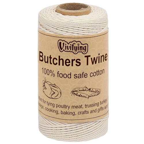 Vivifying Butchers Twine, 328 Feet 3Ply Cotton Bakers Twine, Food Safe Cooking String for Tying Meat, Making Sausage, Trussing Turkey, Roasting and Packing (Beige) - Image 1
