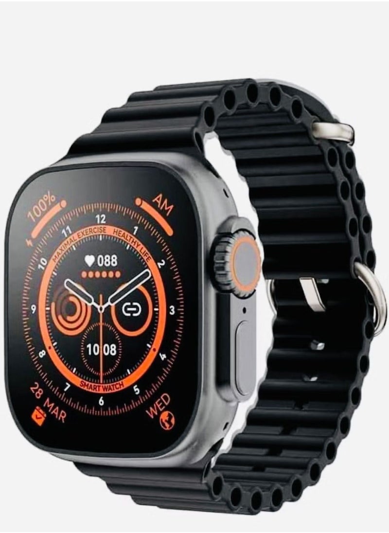 Generic - New 2023 Ultra Smart Watch, 8 series Largest and Brightest Display, loud SpeakerWith Video Controlling Assistant,Calling,Sports made,BIGGER SCREEN SHOW MORE 2pc (Black and Orange) - Image 1