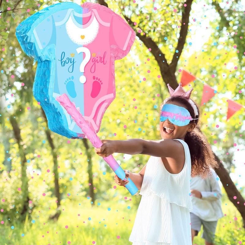 Sratte Baby Gender Reveal PiÃ±ata Set with Confetti Stick Blindfold Pink Blue Pajama PiÃ±ata Girl Gender Reveal Decorations Party Supplies for Boy Baby Shower, 12.6 x 12 Inch - Image 5
