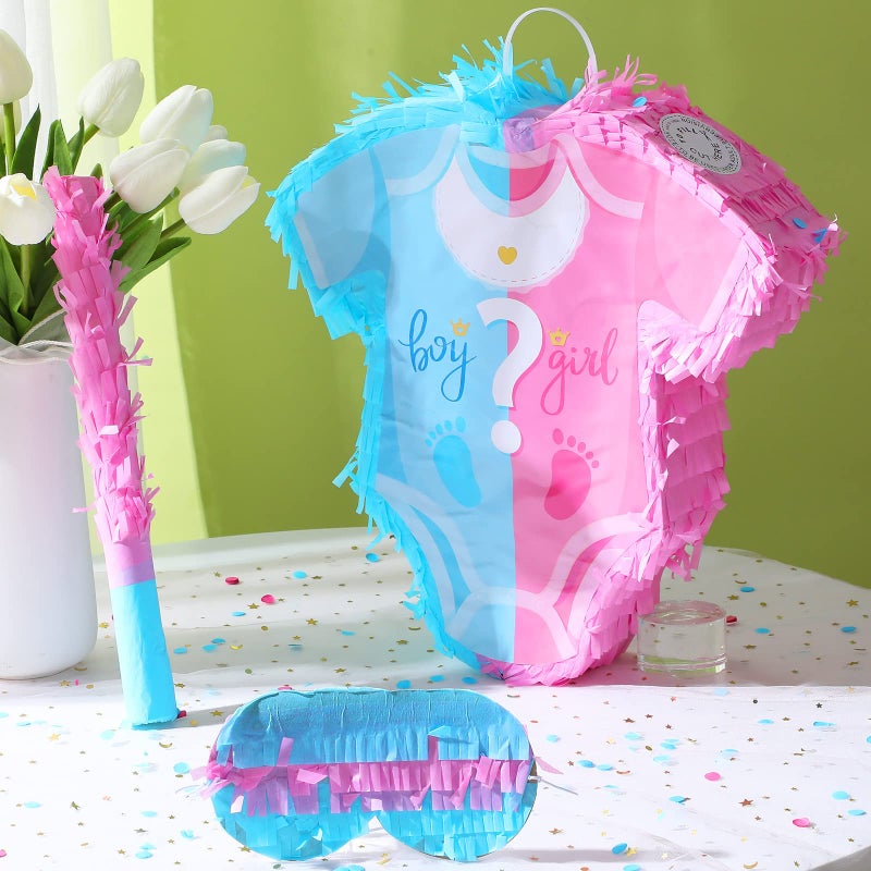 Sratte Baby Gender Reveal PiÃ±ata Set with Confetti Stick Blindfold Pink Blue Pajama PiÃ±ata Girl Gender Reveal Decorations Party Supplies for Boy Baby Shower, 12.6 x 12 Inch - Image 2