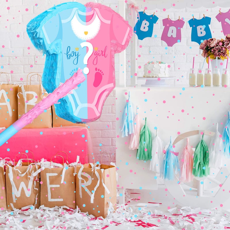 Sratte Baby Gender Reveal PiÃ±ata Set with Confetti Stick Blindfold Pink Blue Pajama PiÃ±ata Girl Gender Reveal Decorations Party Supplies for Boy Baby Shower, 12.6 x 12 Inch - Image 4