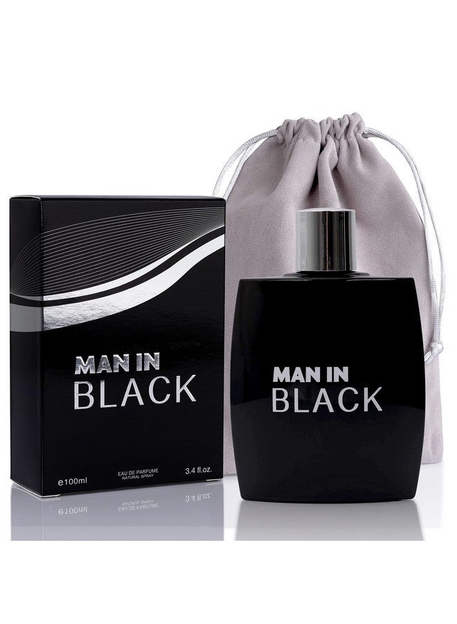 NovoGlow Man In Black For Men - Luxurious Aroma In Each 3.4 Fl Oz Black Glass Bottle - Top Notes Of Bergamot And Pineapple Formulated With Essential Oils - Fantastic Gift Choice - Grey Suede Pouch  - Image 1