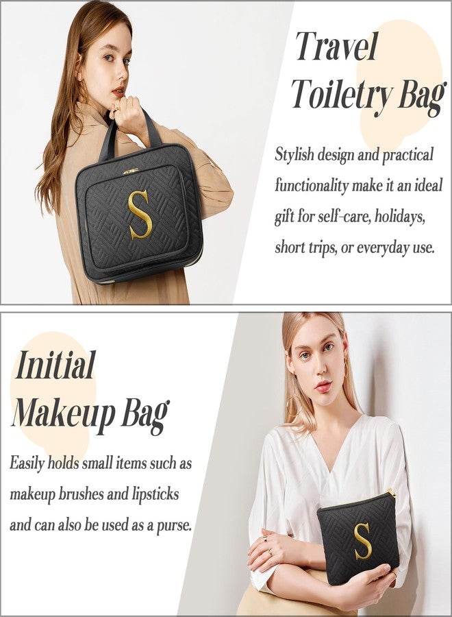 Qinline Personalized Gifts for Women, Initial Toiletry Bag Hanging Travel Organizer & Makeup Cosmetic Bag with Embroidery Letter Teacher Appreciation Gift Birthday Mothers Day Gifts for Mom Wife Friend Sister - Image 5