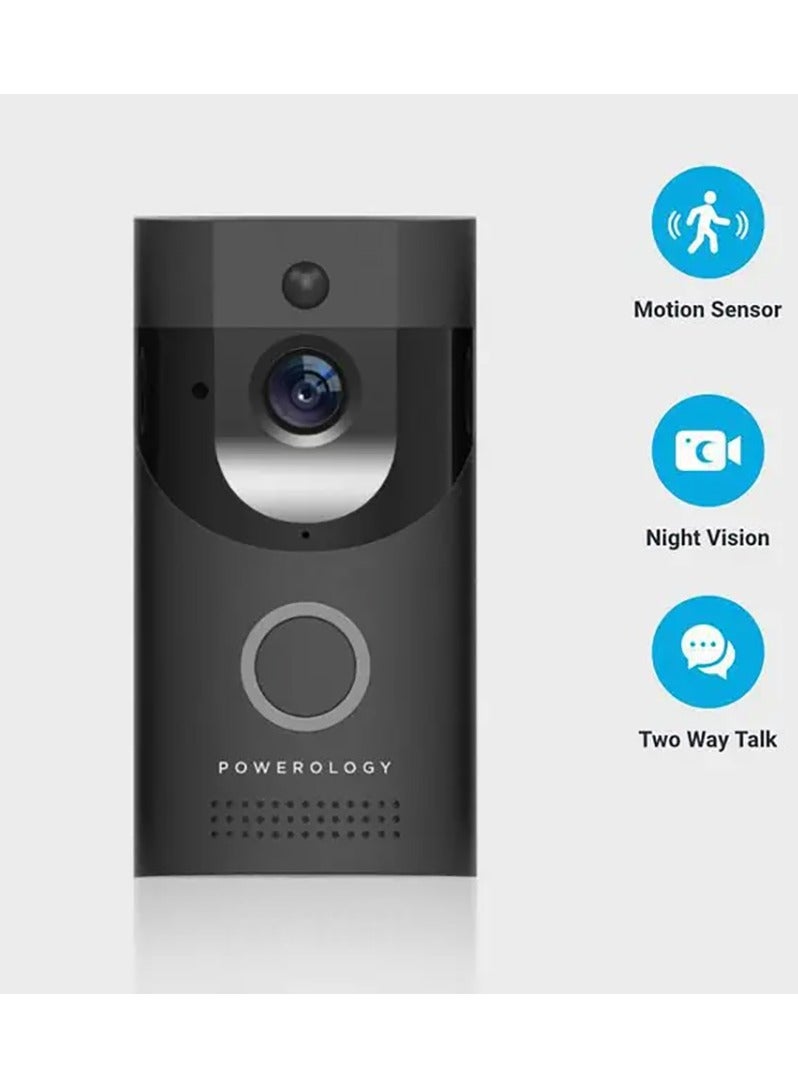 Powerology Smart Video Door bell with WiFi Connection & Night Vision / Water Resistant IPX4 / Motion Sensor F37 / Wide Angle 166 / IOS,Android APP / Up To 32G / Two Way Talk - Black - Image 5
