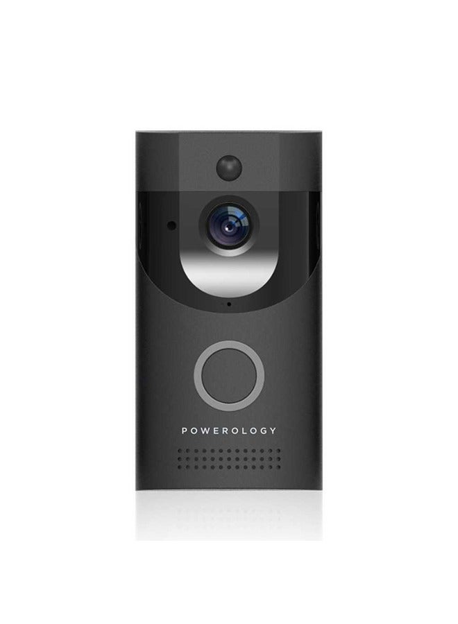Powerology Cordless Smart Video Doorbell with WiFi, Night Vision, Motion Sensor F37, 166° Wide Angle, Two-Way Talk, IPX4 Water Resistance, Anti-Theft, Ideal for Home, Office, Apartment, Hotel, Warehouse, IOS/Android App, Up to 32GB Storage – Black - Image 1