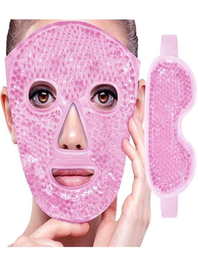 SEIWEHIDO Ice Face Mask Reusable and Cold Gel Eye Mask for Puffiness, Dark Circles, Bags, Dry Eyes, Headaches, Migraines, Stress Relief - Ice Pack for Face (Pink) - Image 1