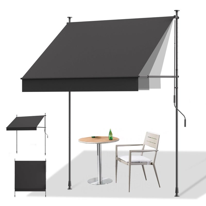 HOMEDEMO Manual Retractable Awning, 59" W x 118" H Retractable Side Bar 47-59", Outdoor Patio Awnings Height Adjustable 82-118", NO Drilling Awings for Backyard Garden Porch Outside Beige - Image 1