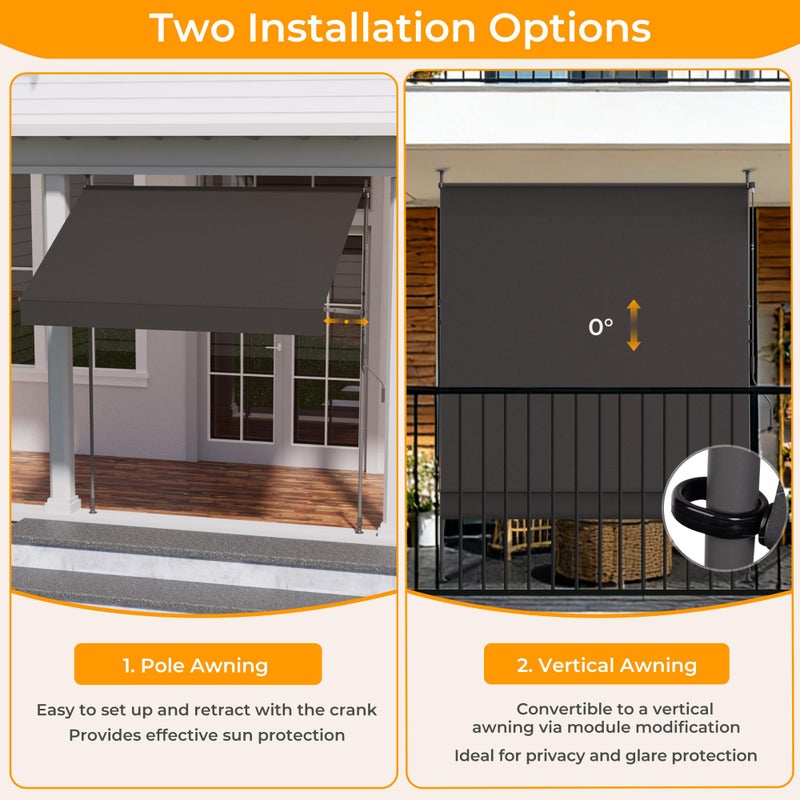 HOMEDEMO Manual Retractable Awning, 59" W x 118" H Retractable Side Bar 47-59", Outdoor Patio Awnings Height Adjustable 82-118", NO Drilling Awings for Backyard Garden Porch Outside Beige - Image 4