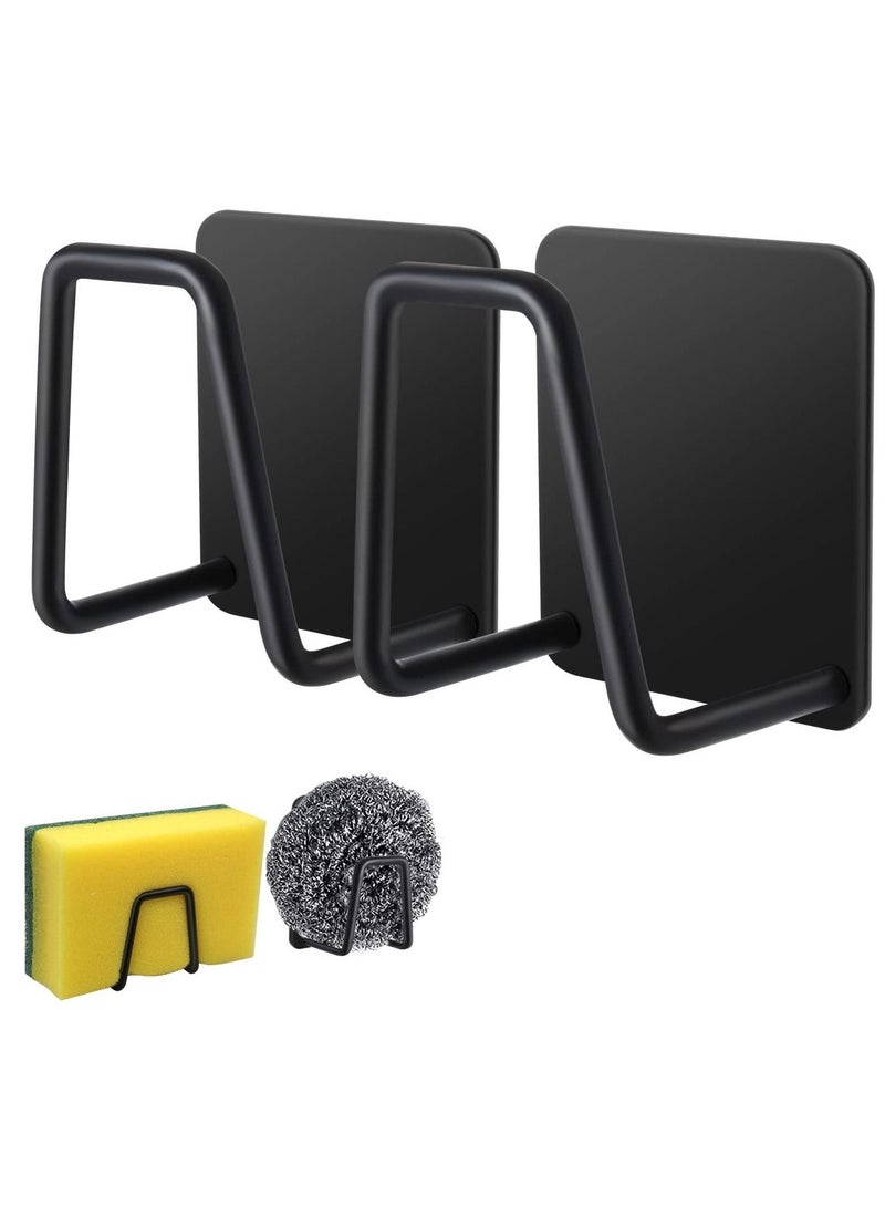 NIBEMINENT 2pcs Kitchen Sink Sponge Rack, Non-punching Paste Dishwasher Drain Stainless Steel Waterproof Strong Adhesive Pot Cover Cutting Board, and Other Kitchenware Storage Rack (Black) - Image 1