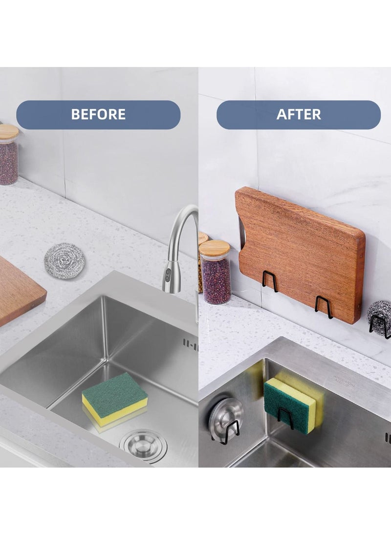 NIBEMINENT 2pcs Kitchen Sink Sponge Rack, Non-punching Paste Dishwasher Drain Stainless Steel Waterproof Strong Adhesive Pot Cover Cutting Board, and Other Kitchenware Storage Rack (Black) - Image 3