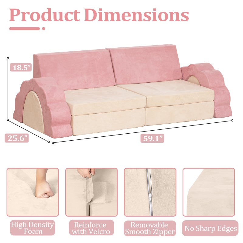 LOAOL Kids Couch 10PCS, Modular Kids Play Couch, Multifunctional Foam Toddler Sofa, Imaginative Convertible Play Sofa for Playroom - Image 2