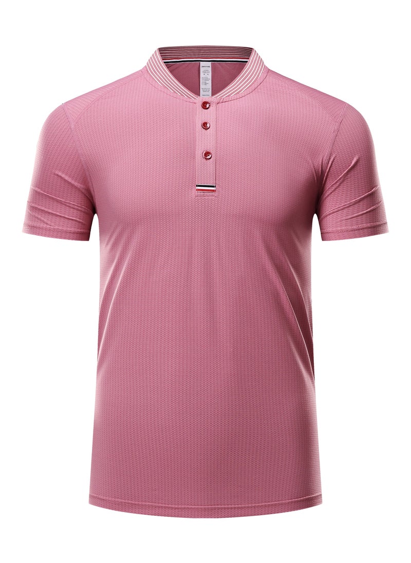 Loquat Men Quick Dry Breathable Elastic T-Shirt Pink  - Image 1