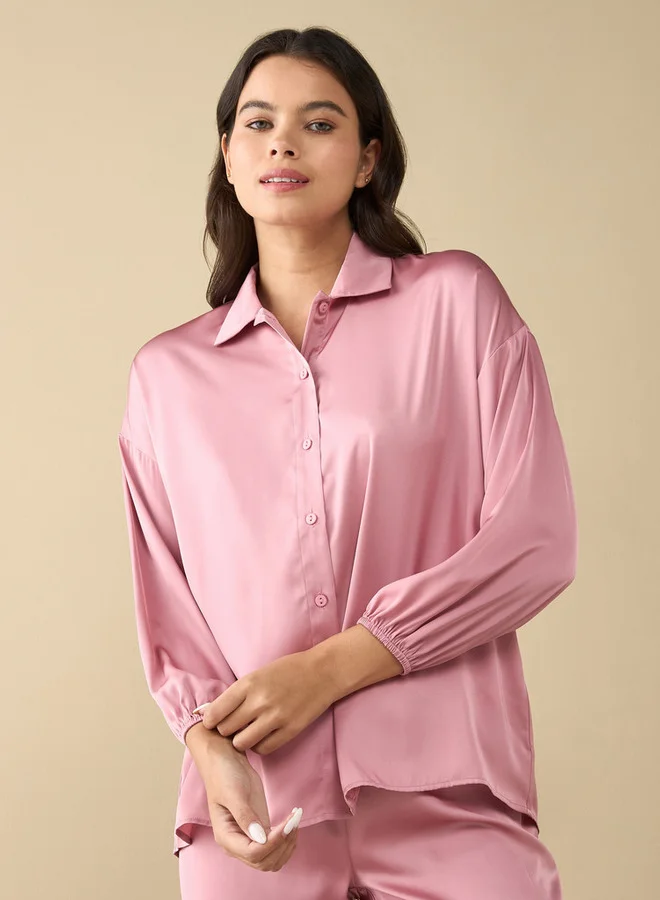 Splash FAV Solid Shirt with Long Sleeves and Pyjama Set
