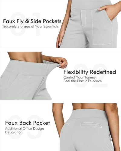 G4Free Yoga Pants Wide Leg Sweatpants for Women Stretch Dress Pants with Pockets Soft Pajama Palazzo Pants Tummy Control(Light Grey,M,29") - Image 3