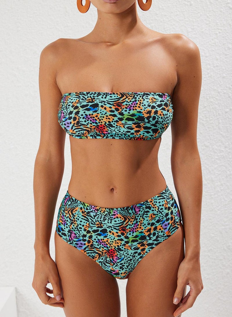 trendyol Leopard Pattern Strapless Covered Hipster High Waist Bikini Set Tbess22Bt0018 - Image 3