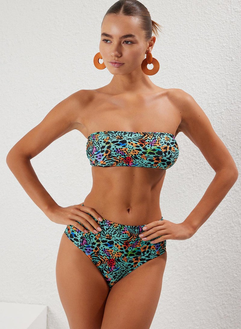 trendyol Leopard Pattern Strapless Covered Hipster High Waist Bikini Set Tbess22Bt0018 - Image 1