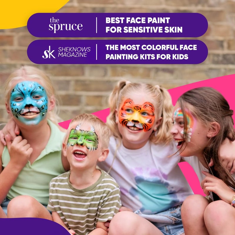 Blue Squid Face Painting Kit for Kids â€“ 18 Colors Kids Face Paint Kit Palette with Stencils & Guided Tutorial, Water Activated Non Toxic Washable Professional Facepaint body set Halloween Party Makeup - Image 5