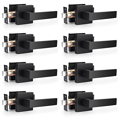 Probrico 8 Pack| Matte Black Passage Levers for Hall and Closet, Square Heavy Duty Interior Keyless Door Handles, Reversible for Left Right Sided Doors - Image 1
