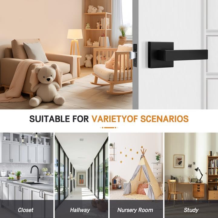Probrico 8 Pack| Matte Black Passage Levers for Hall and Closet, Square Heavy Duty Interior Keyless Door Handles, Reversible for Left Right Sided Doors - Image 5