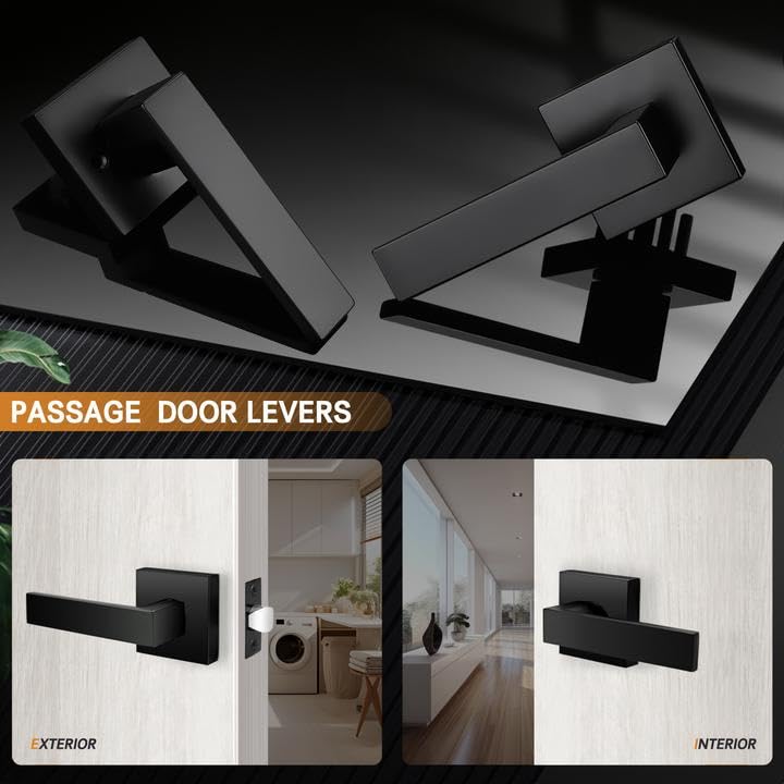 Probrico 8 Pack| Matte Black Passage Levers for Hall and Closet, Square Heavy Duty Interior Keyless Door Handles, Reversible for Left Right Sided Doors - Image 4