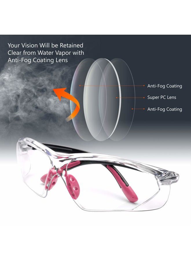SAFEYEAR Women Safety GlAnti Fog Lens,HD Clear Scratch Resistant Work Glwith Adjustable Straps for Lady, No-Slip Grips,VU Protection for DIY, Lab, Welding,Chemistry(Pink) - Image 2