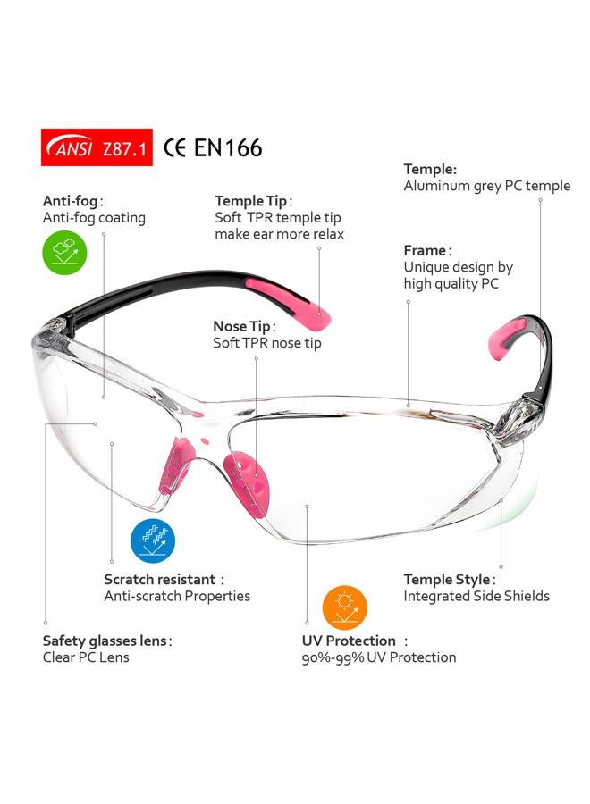 SAFEYEAR Women Safety GlAnti Fog Lens,HD Clear Scratch Resistant Work Glwith Adjustable Straps for Lady, No-Slip Grips,VU Protection for DIY, Lab, Welding,Chemistry(Pink) - Image 4