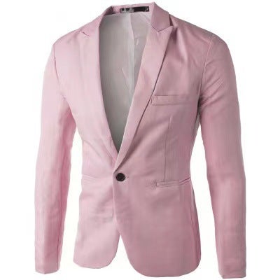 Cross-border Foreign Trade Fashion Mens Casual Single-breasted Small Suit Korean Style Youth Slim-fit Solid Color Non-ironing Suit Jacket Pink 