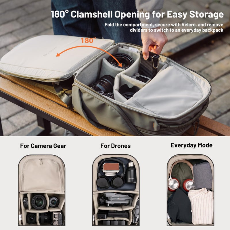 PGYTECH OneGo Lite 16L Camera Backpack Water-Resistant DSLR/Mirrorless Bag for Sony/Canon/Fujifilm, Drone Backpack, Tripod Mount Travel & Weekend Photography Pack for 14" Laptop (Matte Black) - Image 2