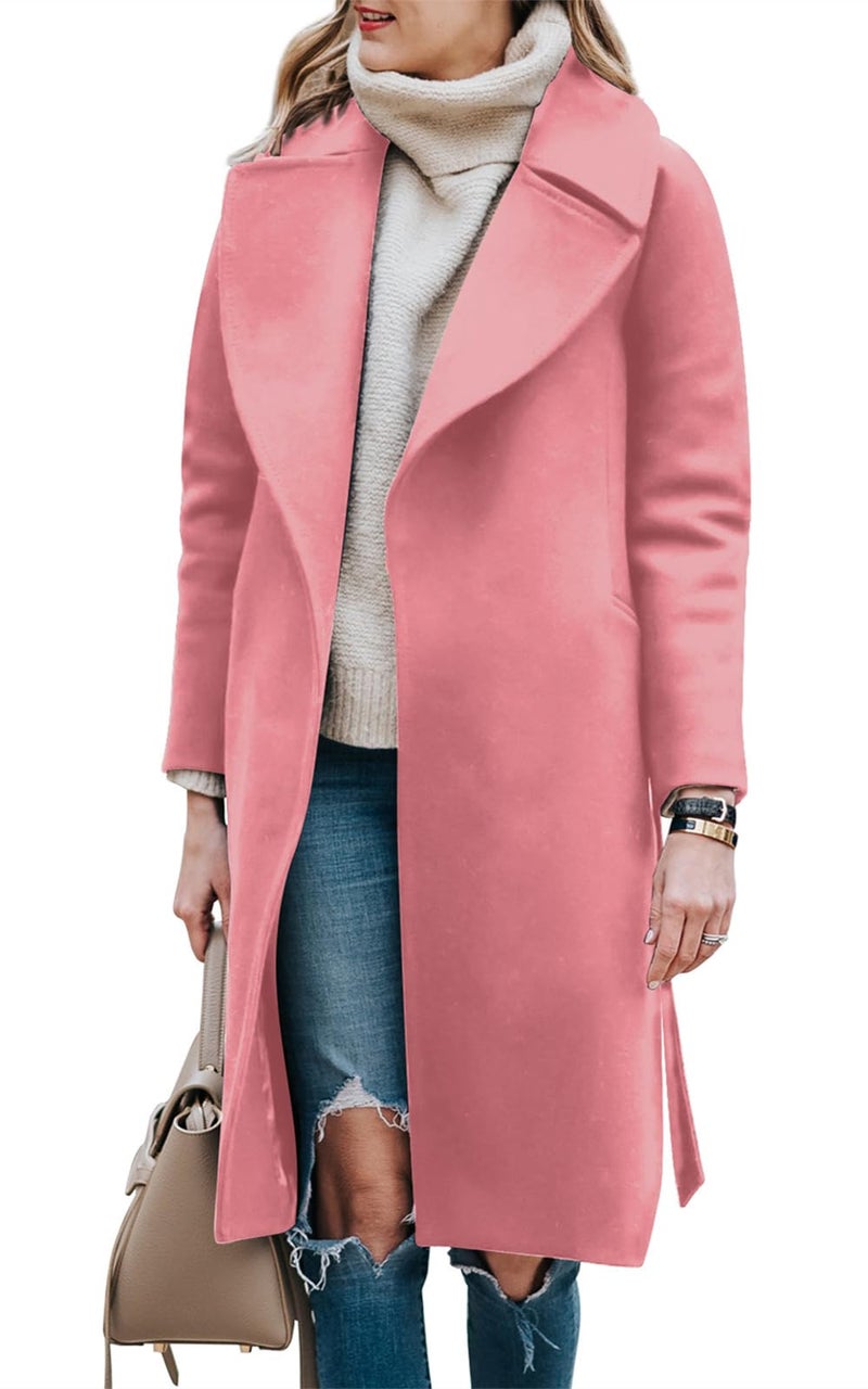 BZB Women's Long Wool Blend Pea Coat Winter Casual Overcoat Notched Lapel Collar Trench Coat Belted Long Jacket Outerwear - Image 1