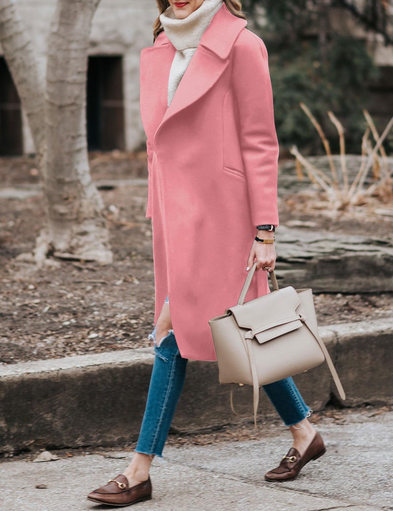 BZB Women's Long Wool Blend Pea Coat Winter Casual Overcoat Notched Lapel Collar Trench Coat Belted Long Jacket Outerwear - Image 3