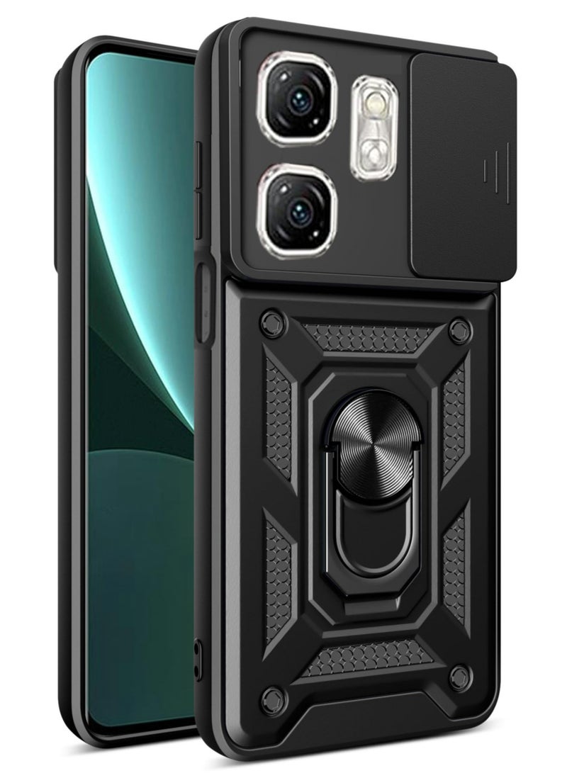 Alyashmac Case Cover for Infinix Smart 9 / 9HD / Hot50i, Slide Camera Lens Cover + 360°Rotating Kickstand Ring + Support Magnetic Car Mount Shockproof Mobile Phone Case For Infinix Smart 9 / Hot50i, Black - Image 1