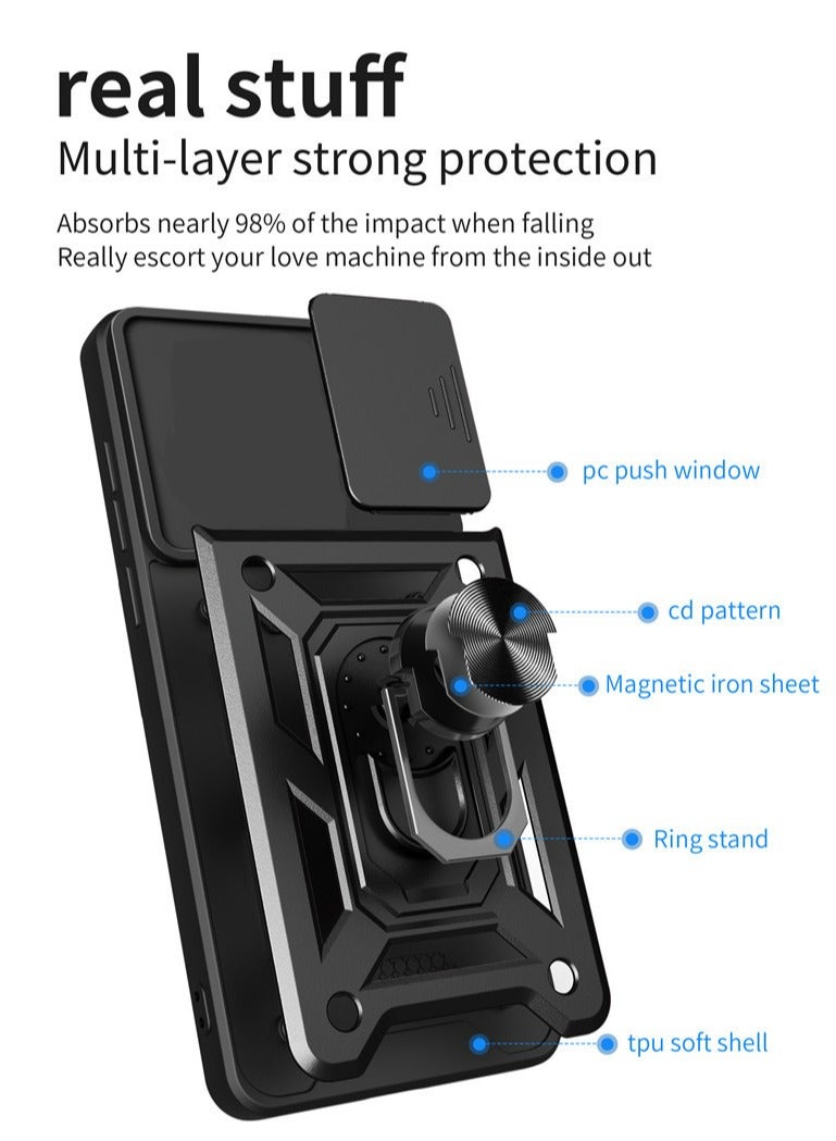 Alyashmac Case Cover for Infinix Smart 9 / 9HD / Hot50i, Slide Camera Lens Cover + 360°Rotating Kickstand Ring + Support Magnetic Car Mount Shockproof Mobile Phone Case For Infinix Smart 9 / Hot50i, Black - Image 2