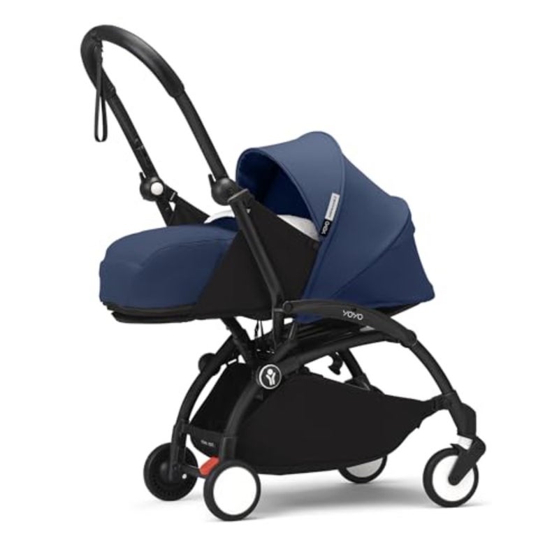 YOYO3 Baby Stroller for newborns: aluminum frame in black, Air France blue fabric, ultra-compact fold, five-point harness, extendable canopy, padded shoulder strap, protective storage bag - Image 1