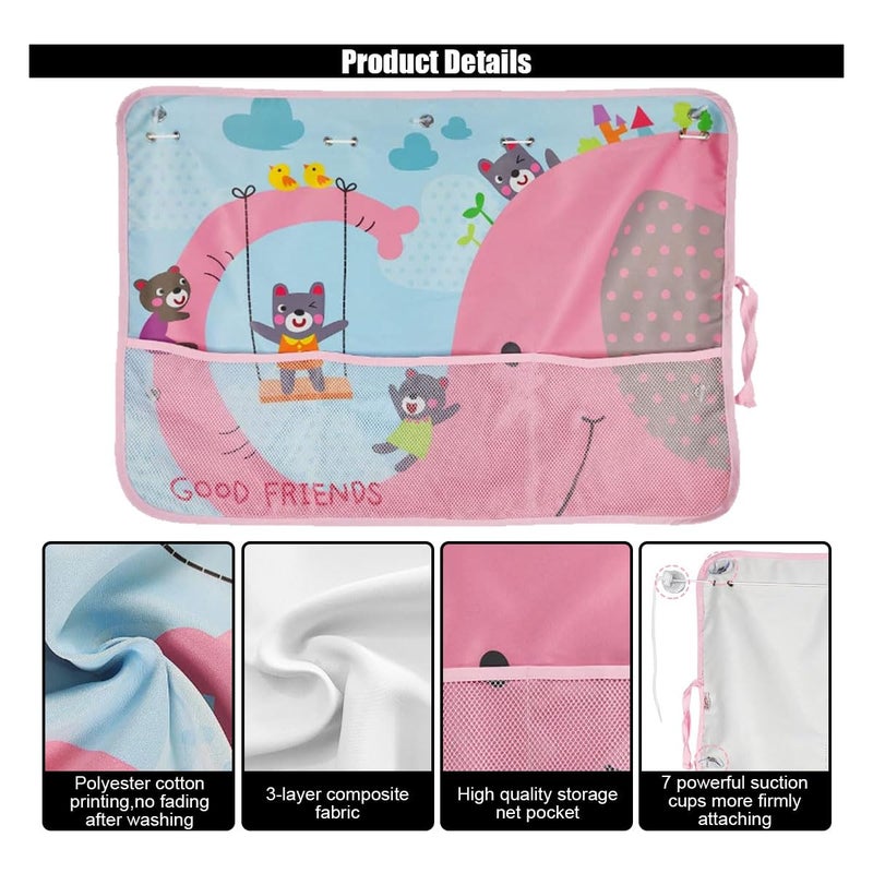 GLSOWEE Car Window Shade for Baby, Blackout Car Window Curtain with Storage Pockets & 7 Suction Cups, Cartoon Pattern Cars Side Window Sun Shade Cover for Sun/Heat/UV Rays Protection (Pink-Elephant) - Image 4