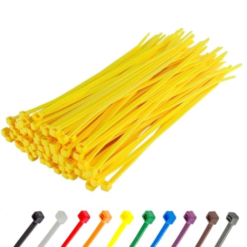 GTSE 8 Inch Yellow Zip Ties, 100 Pack, 50lb Strength, UV Resistant Strong Nylon Cable Ties, Self-Locking 8" Tie Wraps - Image 1