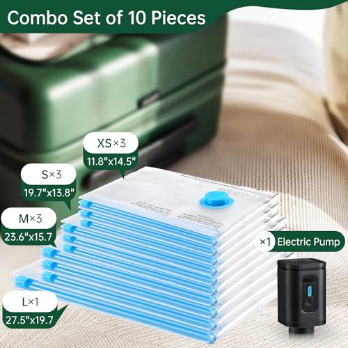 BRODI 10 Combo Pack Travel Vacuum Bags with Pump - Space Saver & Travel Essentials, Clothing & Luggage Vacuum Seal Bags - Image 2