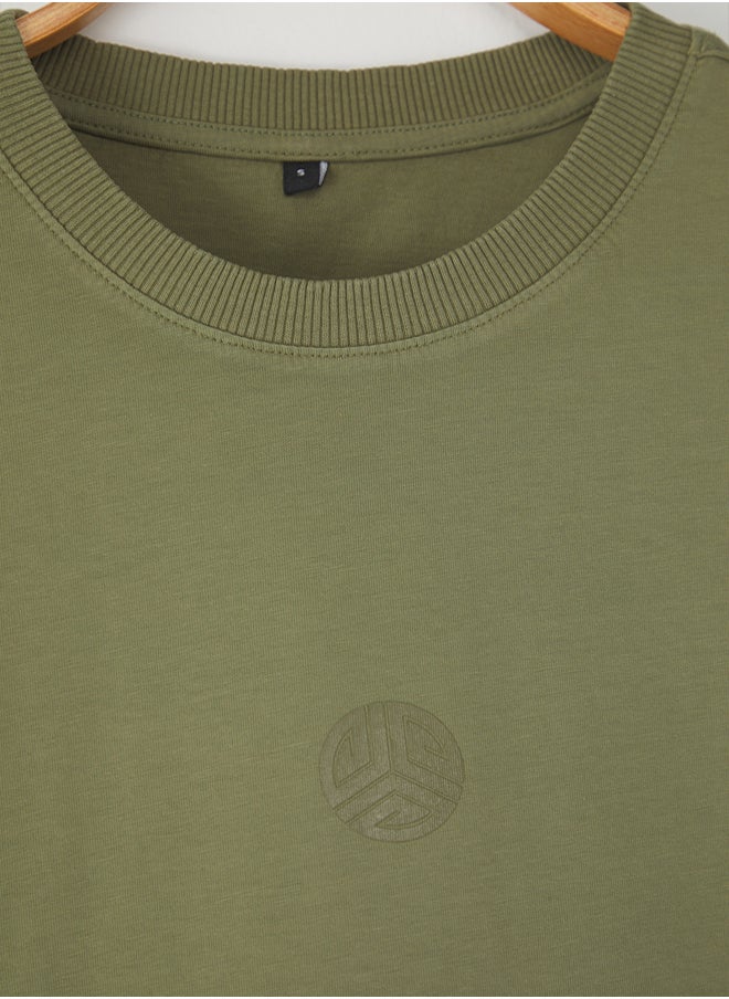 trendyol Khaki Oversize/Wide Cut Aging/Washing Looking 100% Cotton T-Shirt  - Image 3
