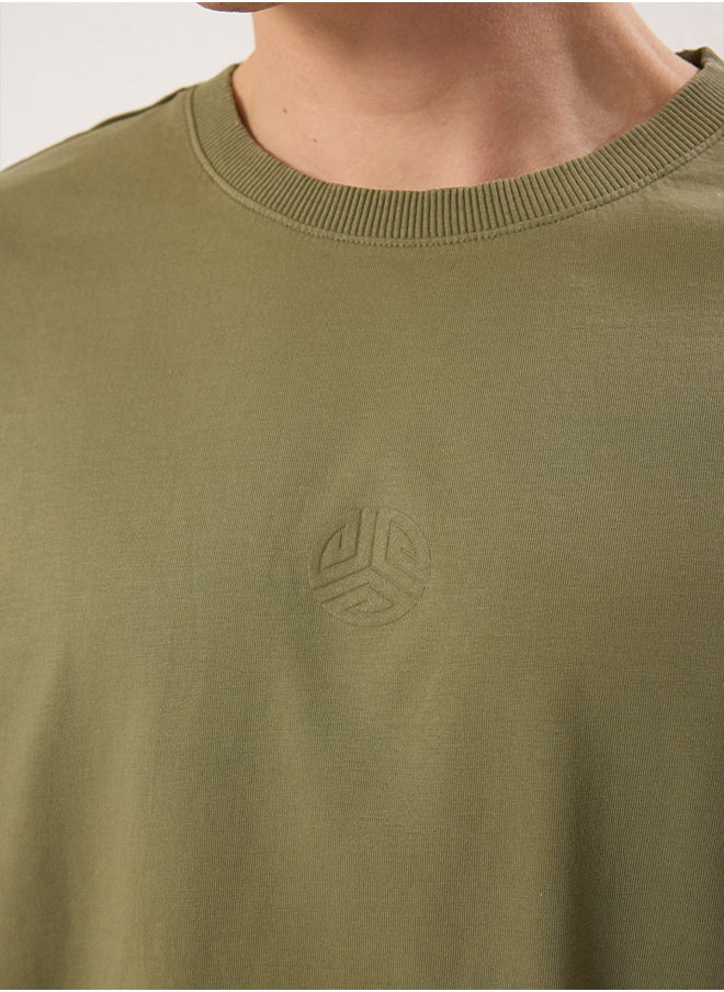 trendyol Khaki Oversize/Wide Cut Aging/Washing Looking 100% Cotton T-Shirt  - Image 5