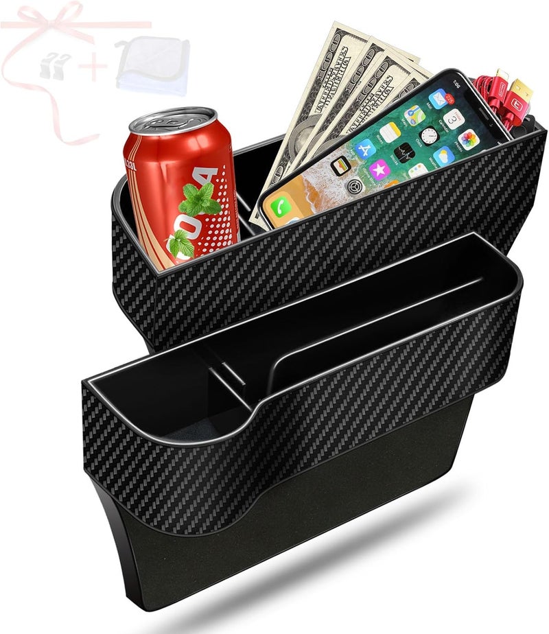 Jiaji Car Seat Gap Filler Organizer, 2 Pack Multifunctional Auto Console Side Storage Box with Cup Holders 2 Seat Hooks for Drink, Car Organizer Front Seat for Holding Phone, Sunglasses - Image 1