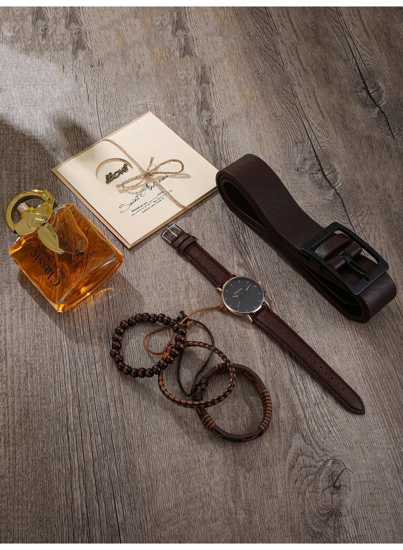 كلاسيكيّ أنيق رجل ساعة مجموعة , مع حزام سير , عطر وسوار , مناسبة لأنّ ه كاملة عيد ميلاد هبة - Image 2