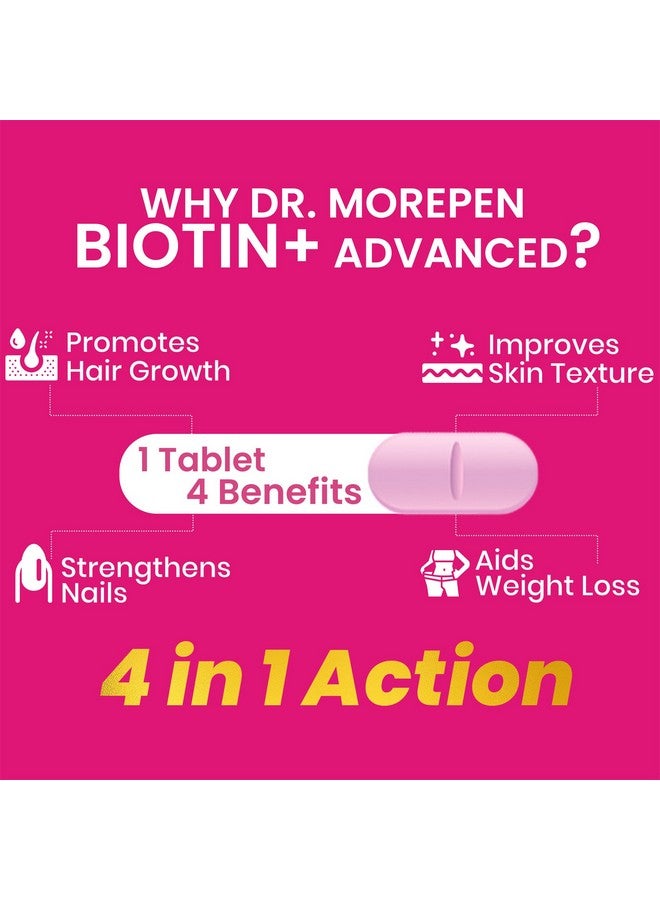 Dr. Morepen أقراص دكتور موريبين بيوتين+ | مع الفيتامينات المتعددة، الأحماض الأمينية، مستخلص طبيعي من الأملا، الكركم والشاي الأخضر، البهرنجراج والبراهمي | (60 قرص) - Image 5