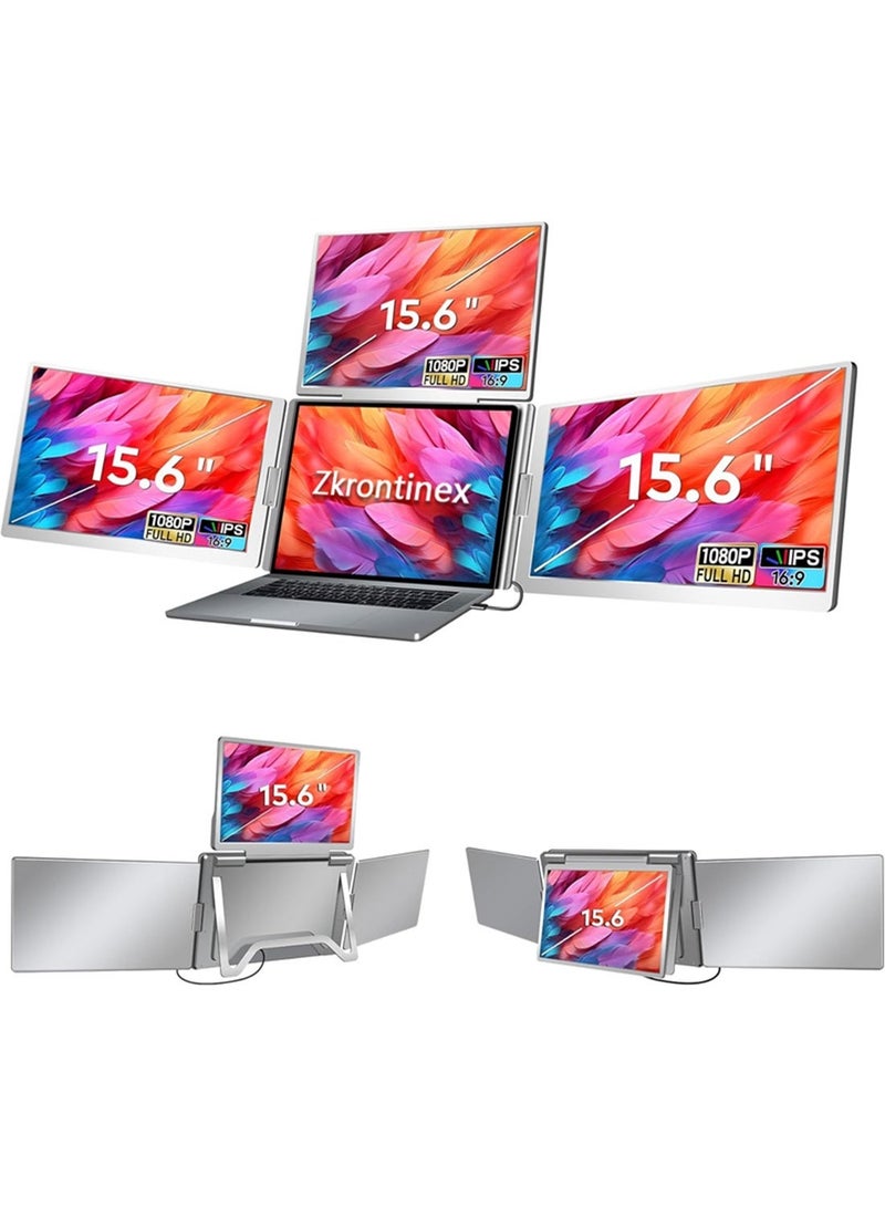 HILUKE 15.6" Laptop Screen Extender Monitor Portable, Quad Monitor, Just 1 Cable for 3 Screens, FHD 1080P IPS Laptop Extender Compatible with Wins/Mac for 13.6" - 17.3" Laptops - Image 1