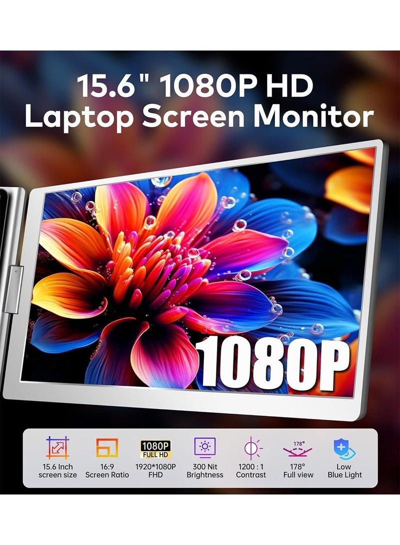 HILUKE 15.6" Laptop Screen Extender Monitor Portable, Quad Monitor, Just 1 Cable for 3 Screens, FHD 1080P IPS Laptop Extender Compatible with Wins/Mac for 13.6" - 17.3" Laptops - Image 2