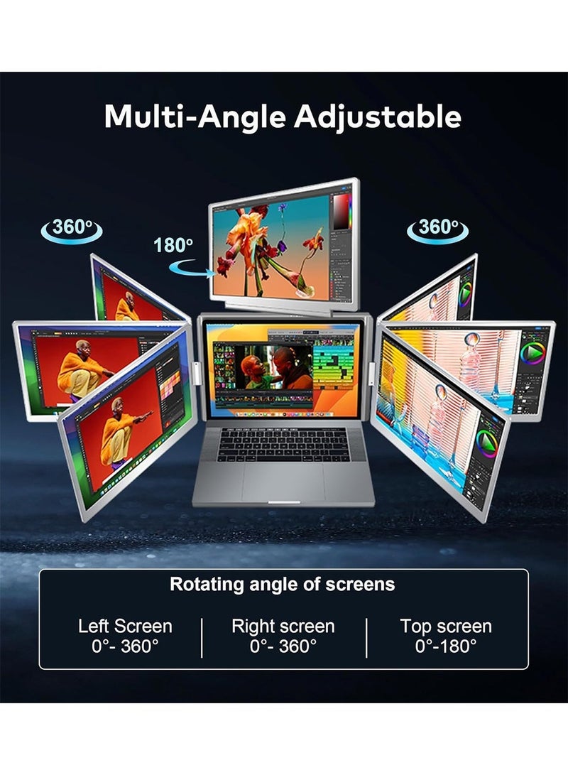 HILUKE 15.6" Laptop Screen Extender Monitor Portable, Quad Monitor, Just 1 Cable for 3 Screens, FHD 1080P IPS Laptop Extender Compatible with Wins/Mac for 13.6" - 17.3" Laptops - Image 3