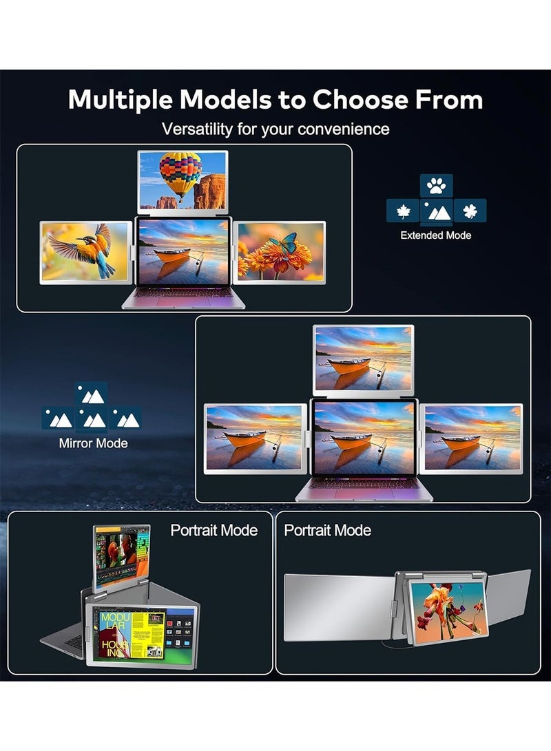 HILUKE 15.6" Laptop Screen Extender Monitor Portable, Quad Monitor, Just 1 Cable for 3 Screens, FHD 1080P IPS Laptop Extender Compatible with Wins/Mac for 13.6" - 17.3" Laptops - Image 4