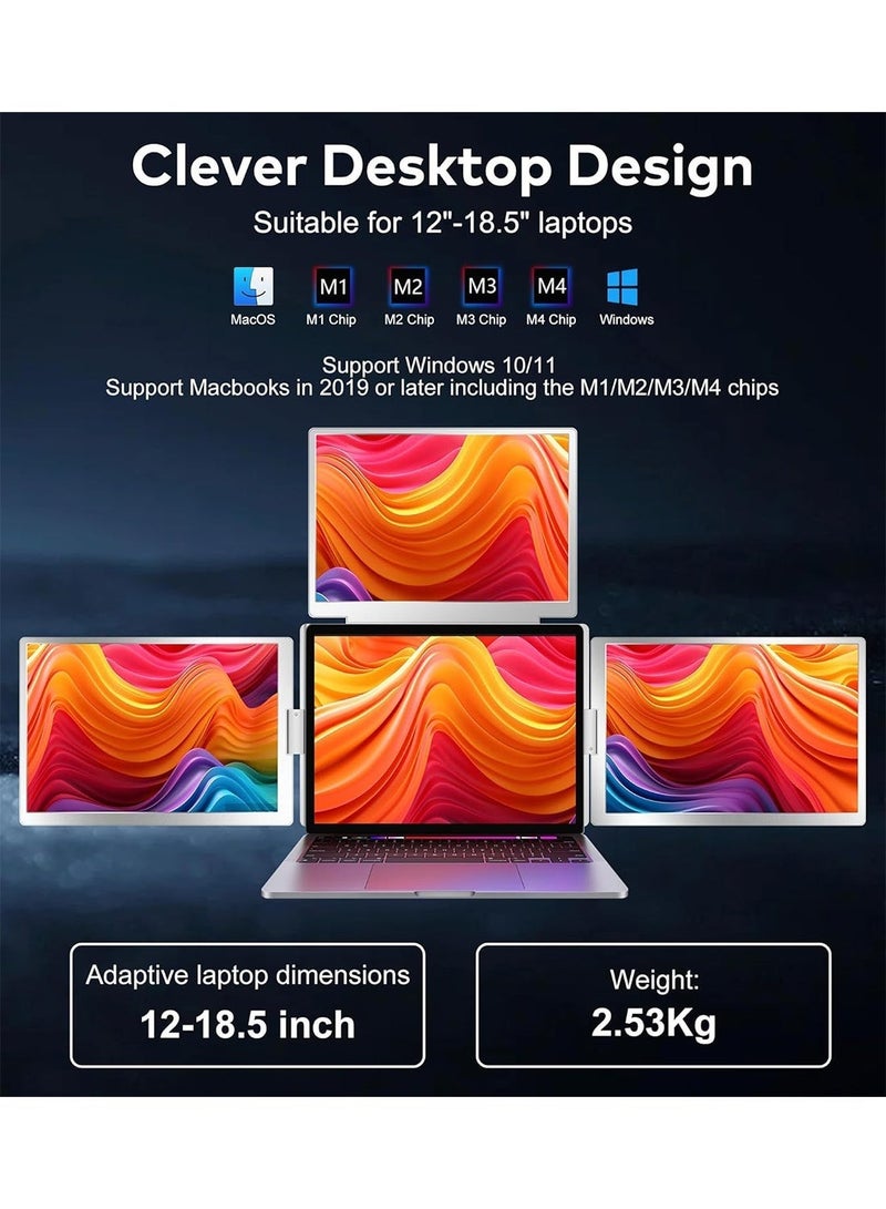 HILUKE 15.6" Laptop Screen Extender Monitor Portable, Quad Monitor, Just 1 Cable for 3 Screens, FHD 1080P IPS Laptop Extender Compatible with Wins/Mac for 13.6" - 17.3" Laptops - Image 5